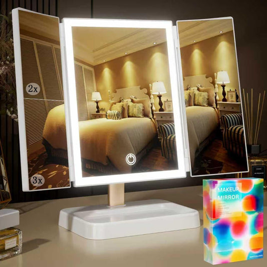 BERTHALESS for Mom Makeup Mirror Vanity Mirror with Lights, 14.4" L x 9.1" W Rechargeable Lighted Mirror with 1X 2X 3X Magnification, 76 LEDs & 3 Color Modes, Gifts for Women, Dorm Room Essentials