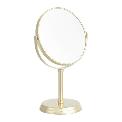 Amazon Basics Tabletop Magnifying Vanity Round Mirror with Clear Reflection, 1X/5X Magnification, Iron Frame, 7.2" x 4.92", Gold