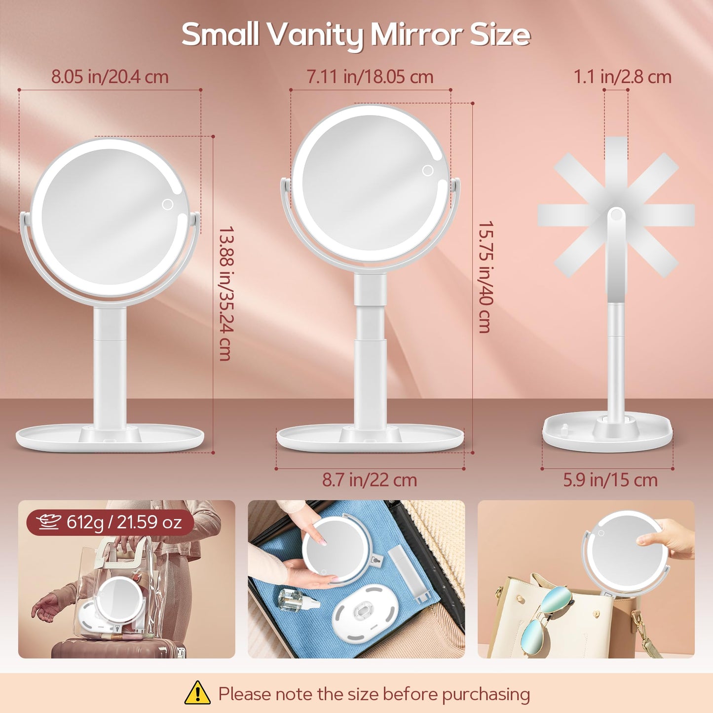 B Beauty Planet Vanity Mirror with Lights, 30X Magnifying Makeup Mirror with 3 Lighting and Adjustable Brightness, Rechargeable 2-Sided Height Adjustable Desk Mirror for Bathroom, Women Gifts for Mom
